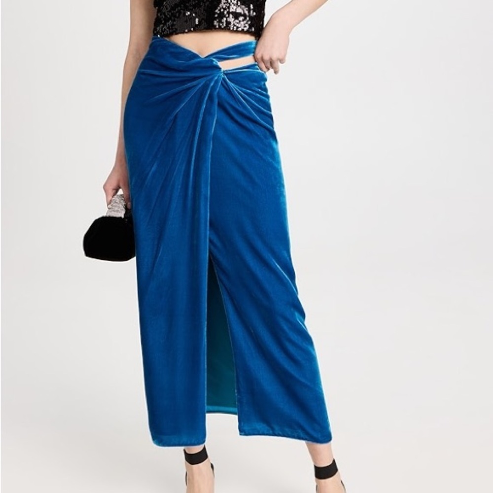Saloni‎ Skirt Rebel Velvet Blue Cutout Midi Sz 0 XS